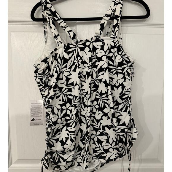 Lands’ End Tankini Top 16W Black White Floral Ruched Side Swim Top Plus - Picture 2 of 7